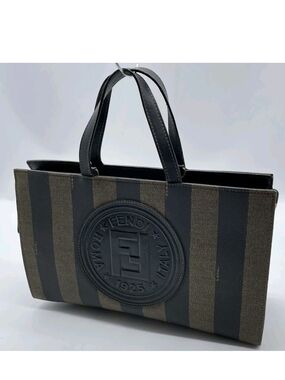 Fendi Brown & Black Striped Canvas Tote Bag